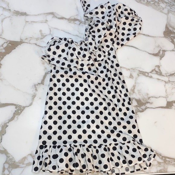 Lisa Marie Fernandez Polka Dot One Shoulder Ruffle Mini Dress - Picture 4 of 14